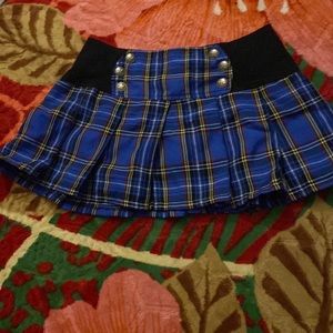 Royal Bones Mini Skirt Blue Black Plaid Studded Pleated